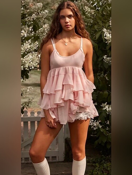 Free People Dresses & Skirts - Free People Runaway Rockstar Sheer Ruffled Tiered Slip Dress Or Tunic